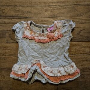 Grey toddler shirt with peach lace size 18m